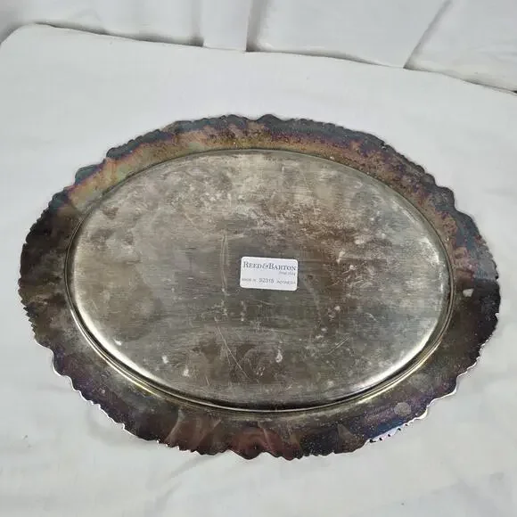 Vintage Reed & Barton Silverplate Serving Platter Burgundy Pattern S2315 Floral Serveware